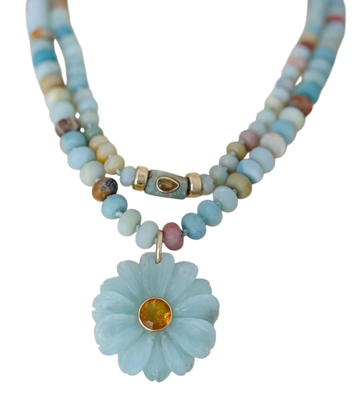 FLORA Necklace, Amazonite, Citrine & 14k Gold with Gold Charm Enhancer für Damen oder Herren im Angebot