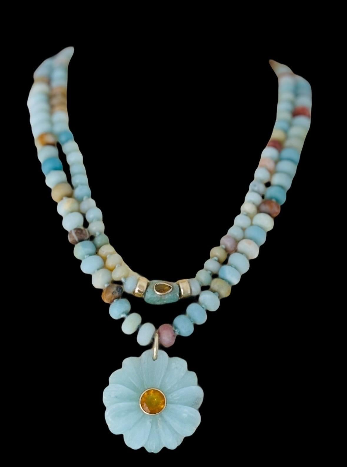 FLORA Necklace, Amazonite, Citrine & 14k Gold with Gold Charm Enhancer im Angebot 1