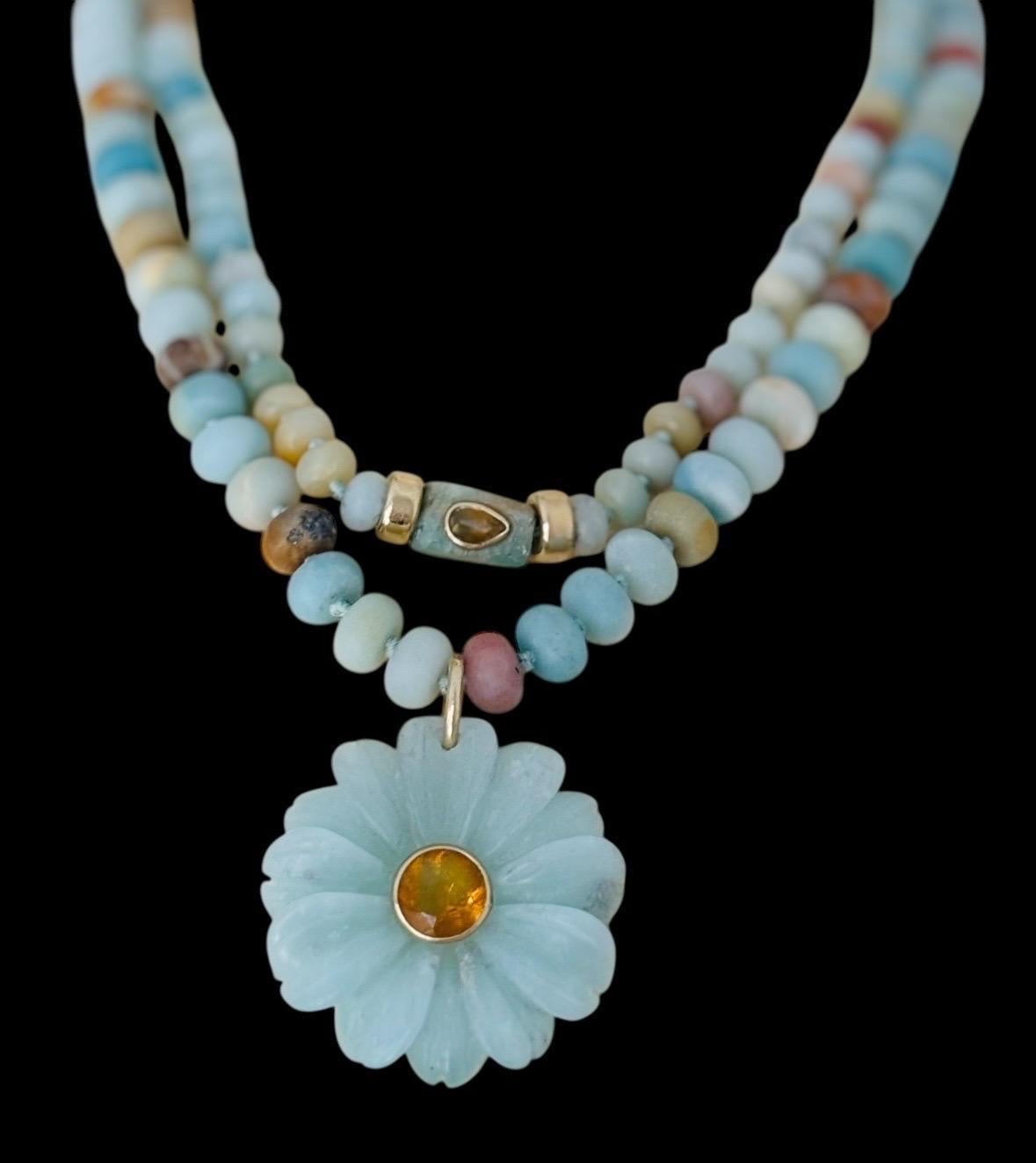 FLORA Necklace, Amazonite, Citrine & 14k Gold with Gold Charm Enhancer im Angebot 4