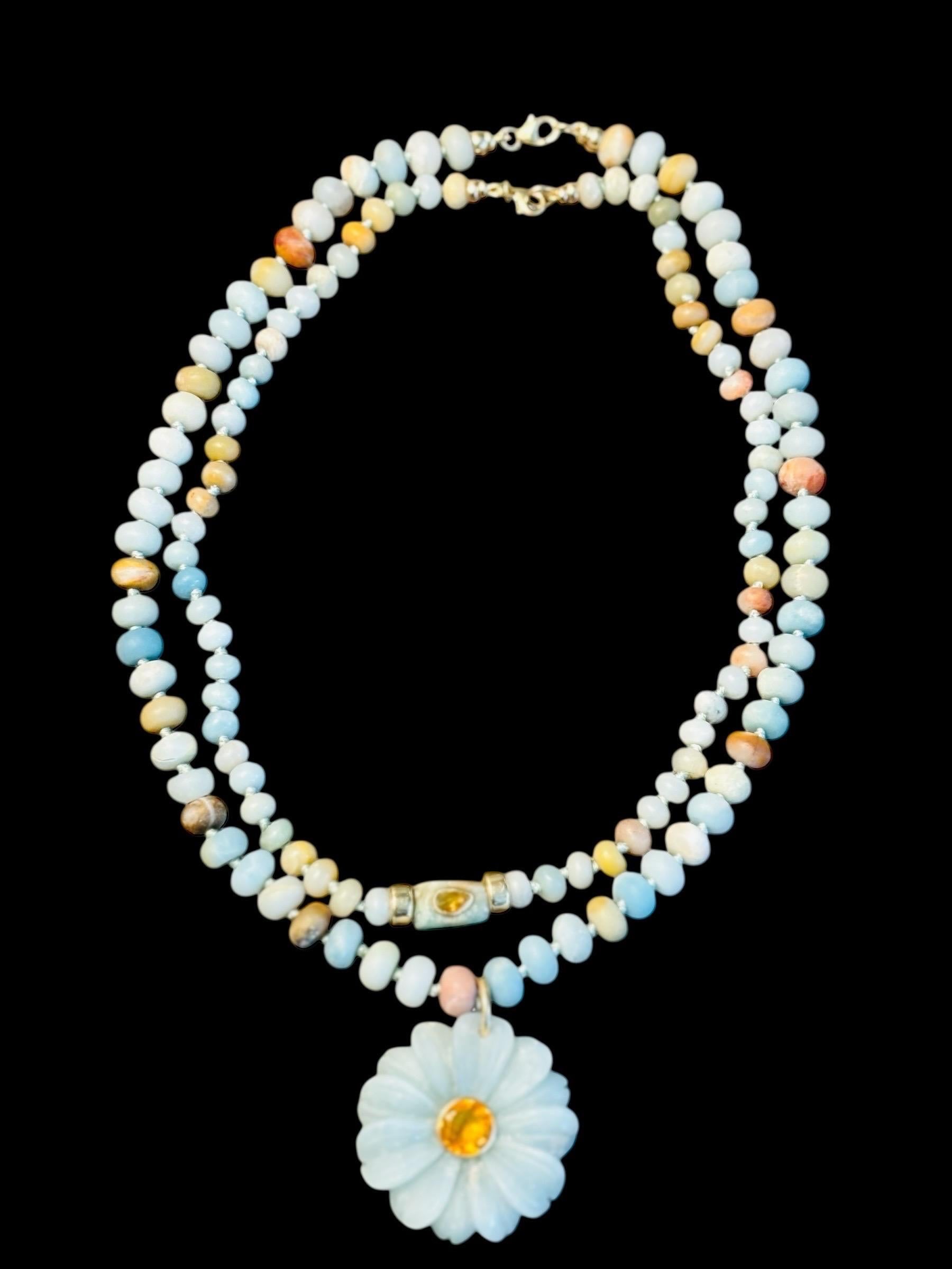 FLORA Necklace, Amazonite, Citrine & 14k Gold with Gold Charm Enhancer im Angebot 6
