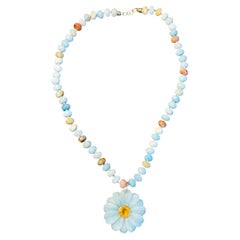 FLORA Necklace, Amazonite, Citrine & 14k Gold with Gold Charm Enhancer