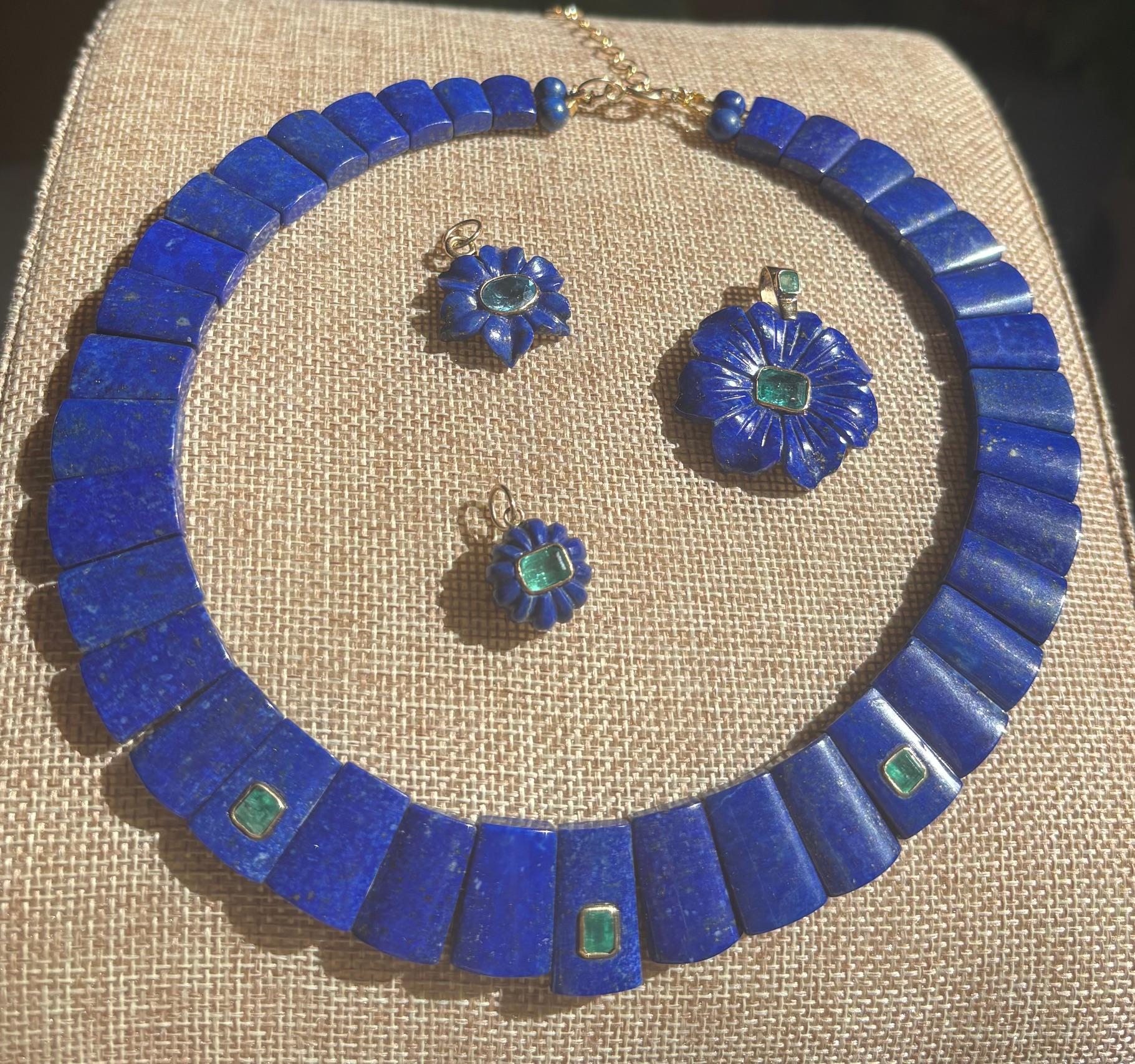 COLLANA FLORA, lapis, smeraldi e oro 14k in vendita 8