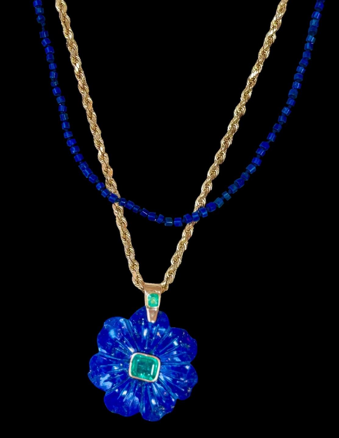 Taglio smeraldo COLLANA FLORA, lapis, smeraldi e oro 14k in vendita