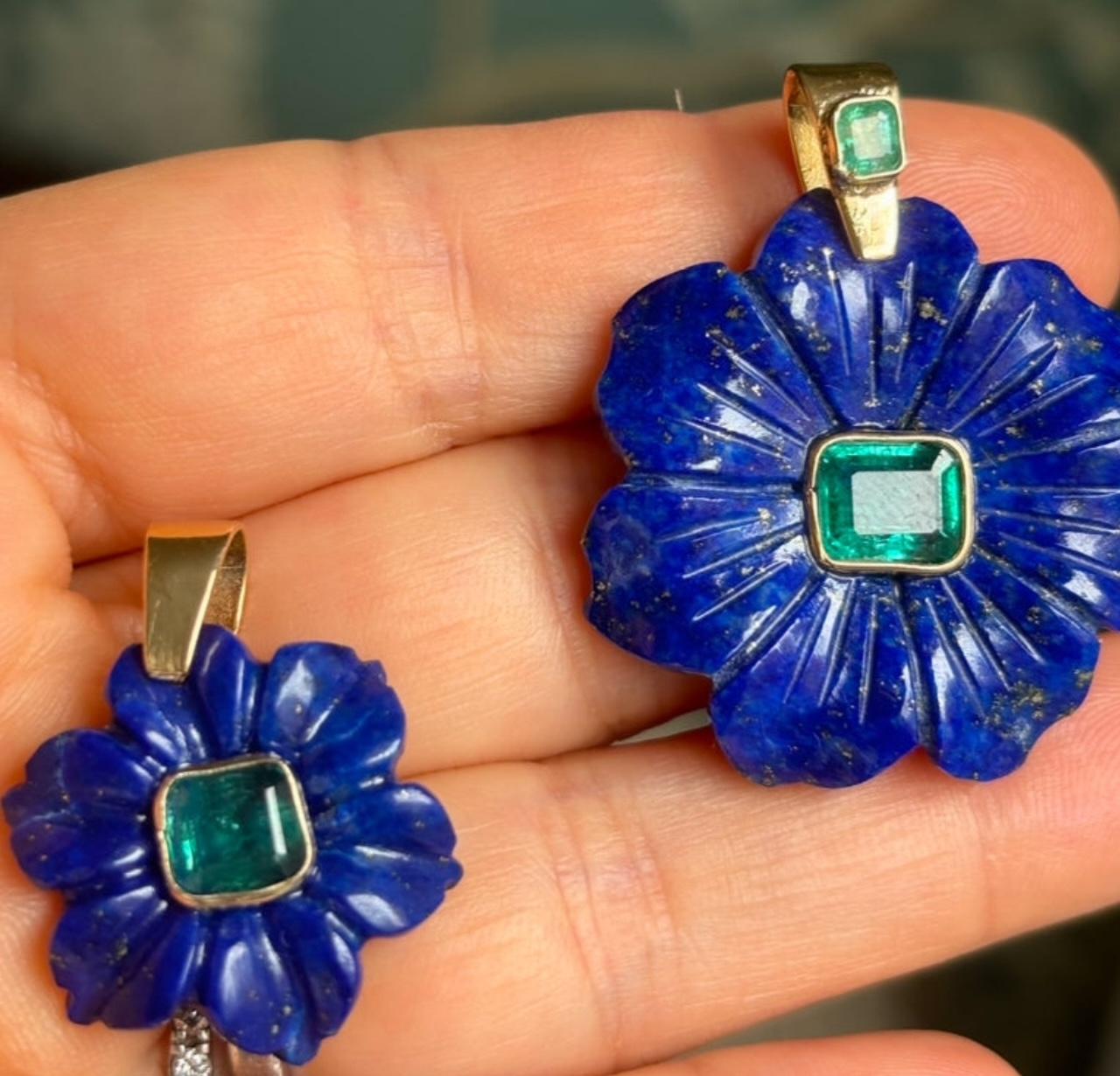 COLLANA FLORA, lapis, smeraldi e oro 14k in vendita 3
