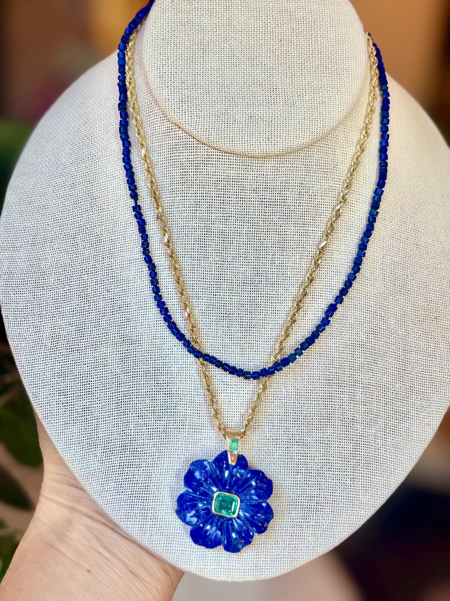 COLLANA FLORA, lapis, smeraldi e oro 14k in vendita 4