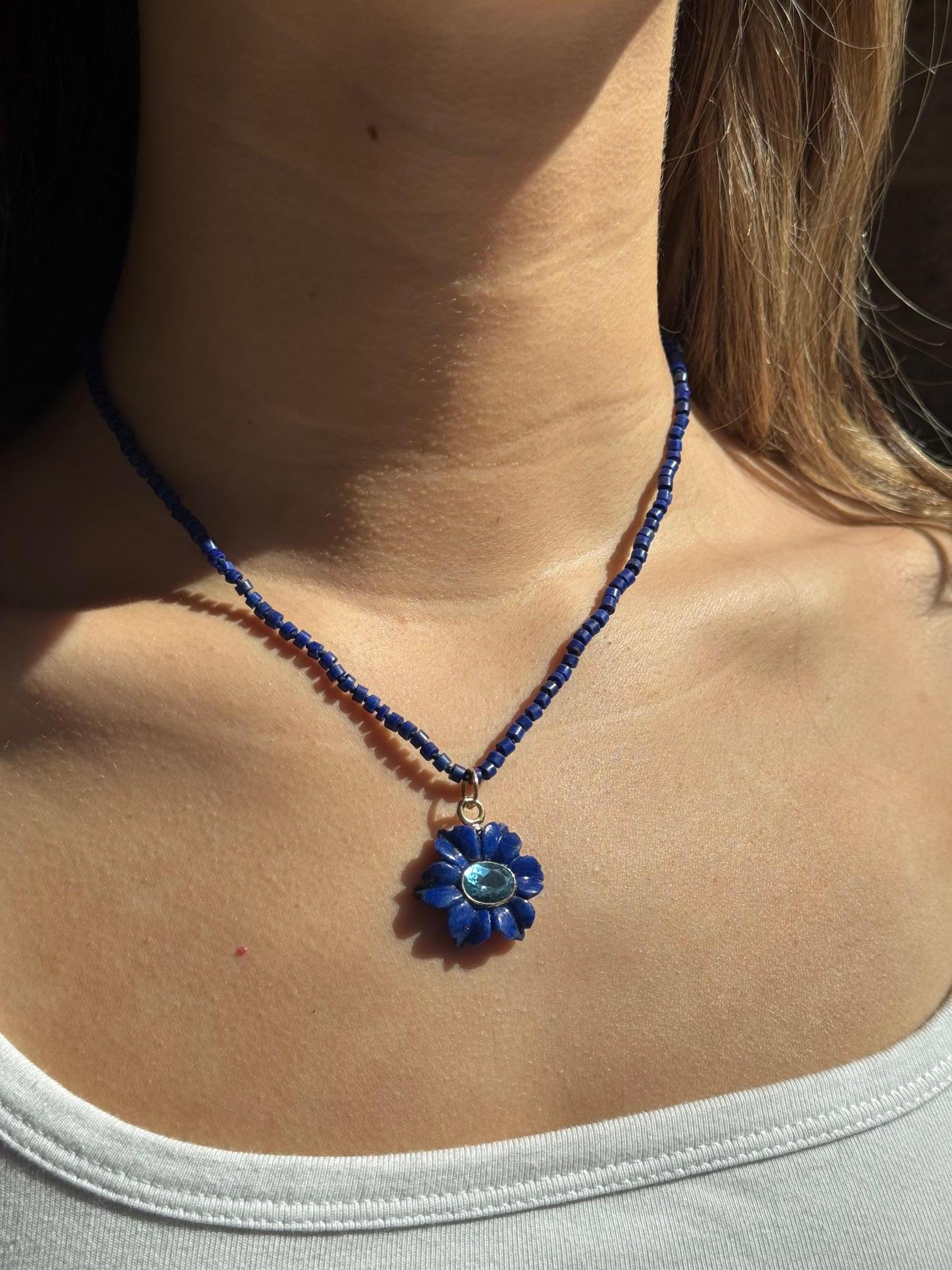 Contemporary FLORA NECKLACE, Lapis Lazuli, Blue Topaz & 14k Gold For Sale