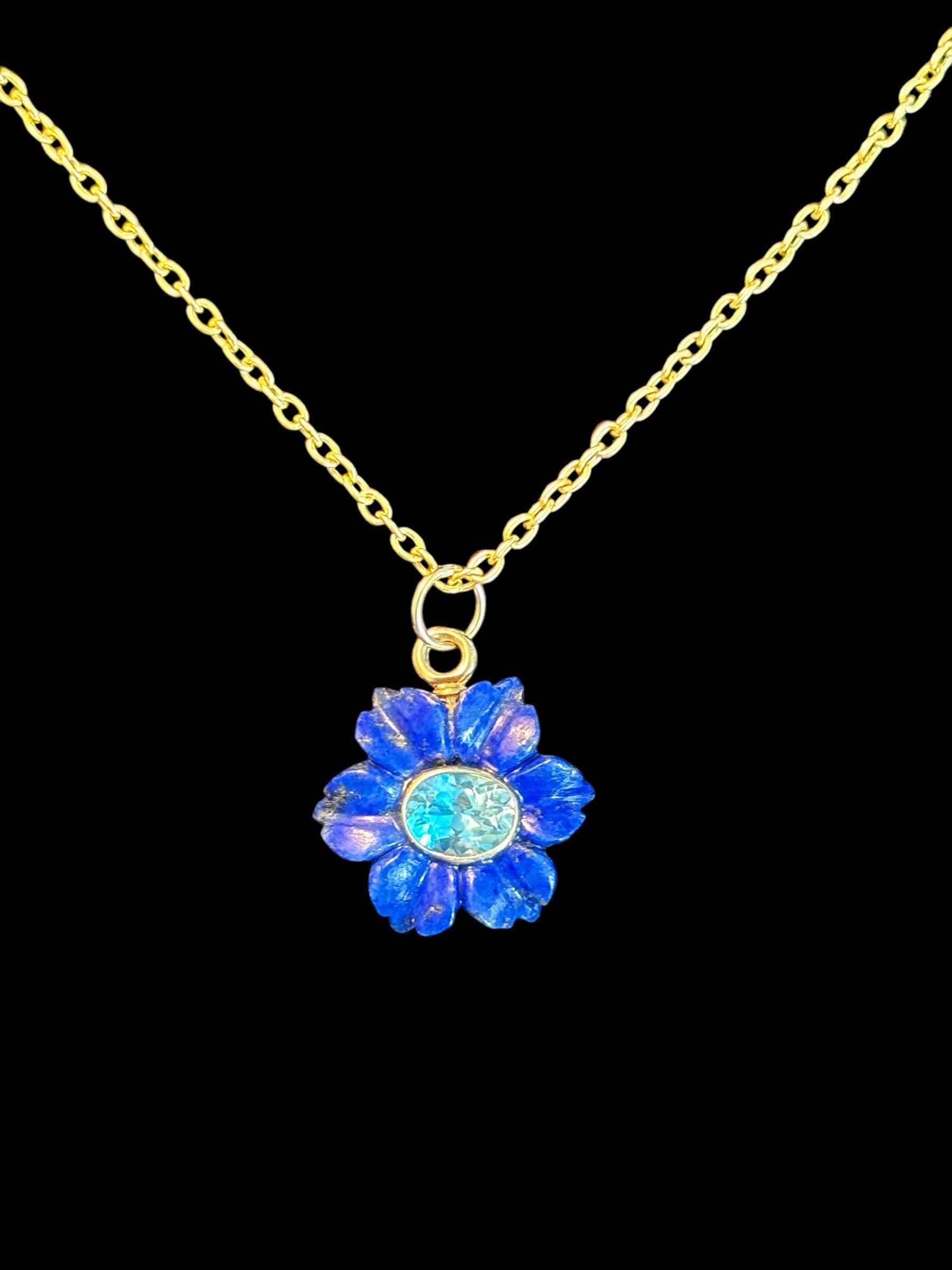 FLORA NECKLACE, Lapis Lazuli, Blue Topaz & 14k Gold In New Condition For Sale In New York, NY
