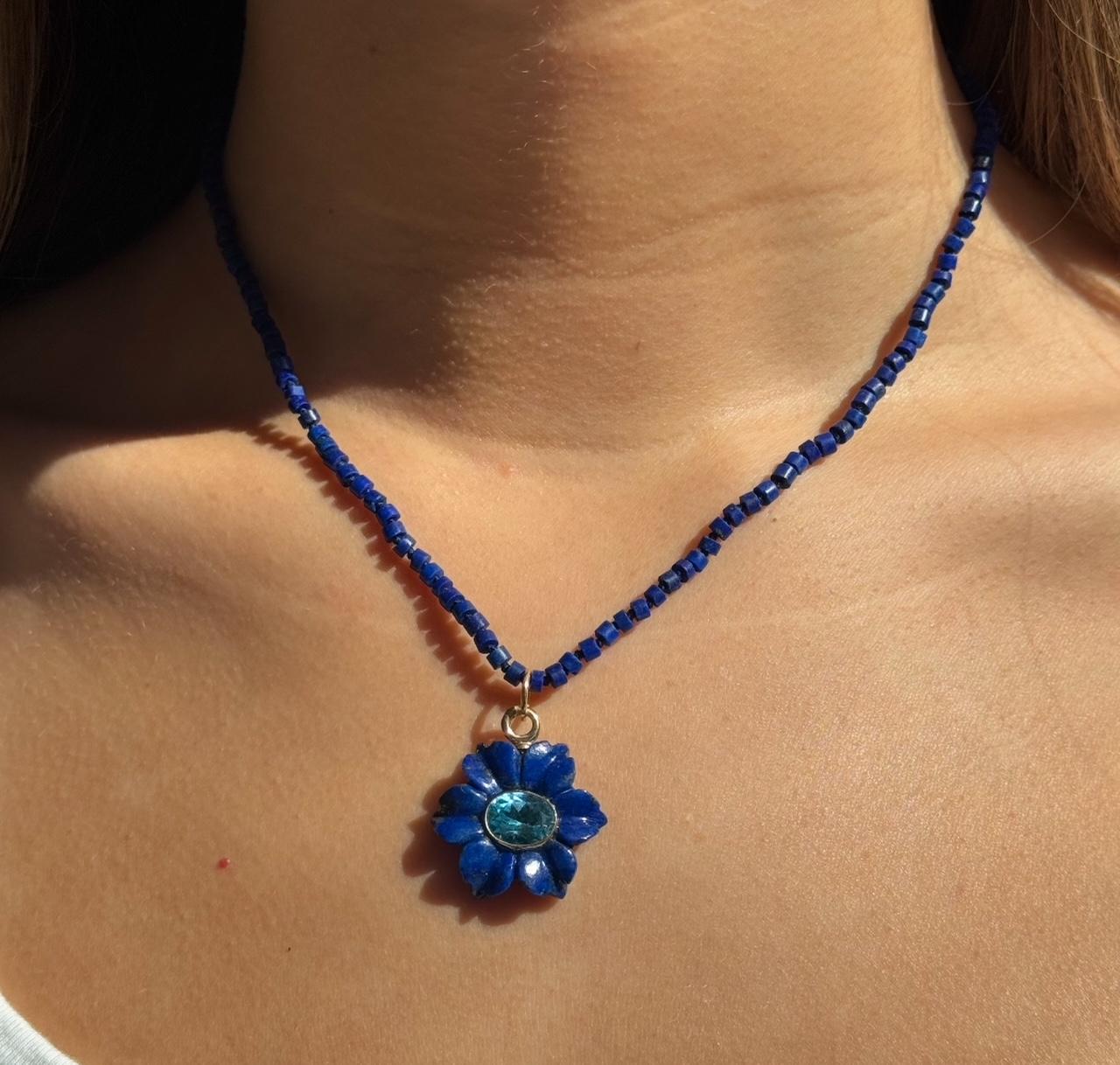 FLORA NECKLACE, Lapis Lazuli, Blue Topaz & 14k Gold For Sale 1
