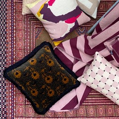 Flora Flower Ochre Fringe Velvet Cushion