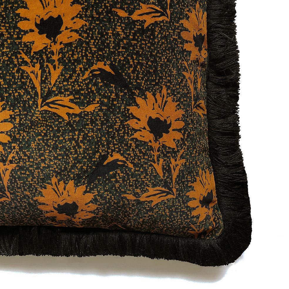 Flora Flower Ochre Fringe Velvet Cushion In New Condition For Sale In London, GB