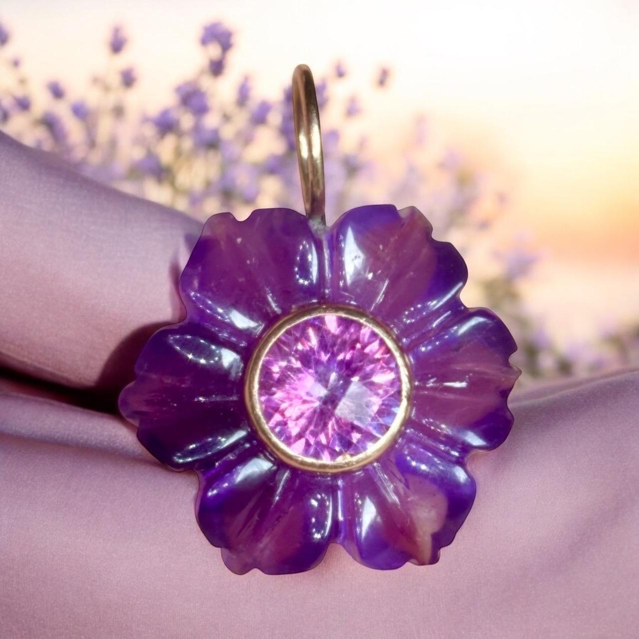 da uomo o donna Ciondolo FLORA, ametista, topazio rosa e oro 14k in vendita