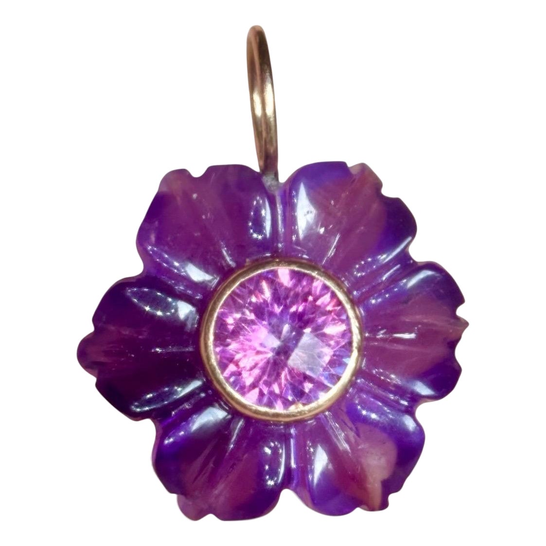 Ciondolo FLORA, ametista, topazio rosa e oro 14k in vendita