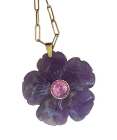 Ciondolo FLORA, ametista, topazio rosa e oro 14k