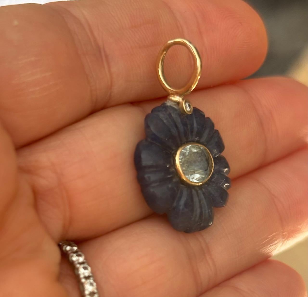 FLORA PENDANT, Blue Aventurine, Blue Topaz, Diamond & 14k Gold In New Condition For Sale In New York, NY