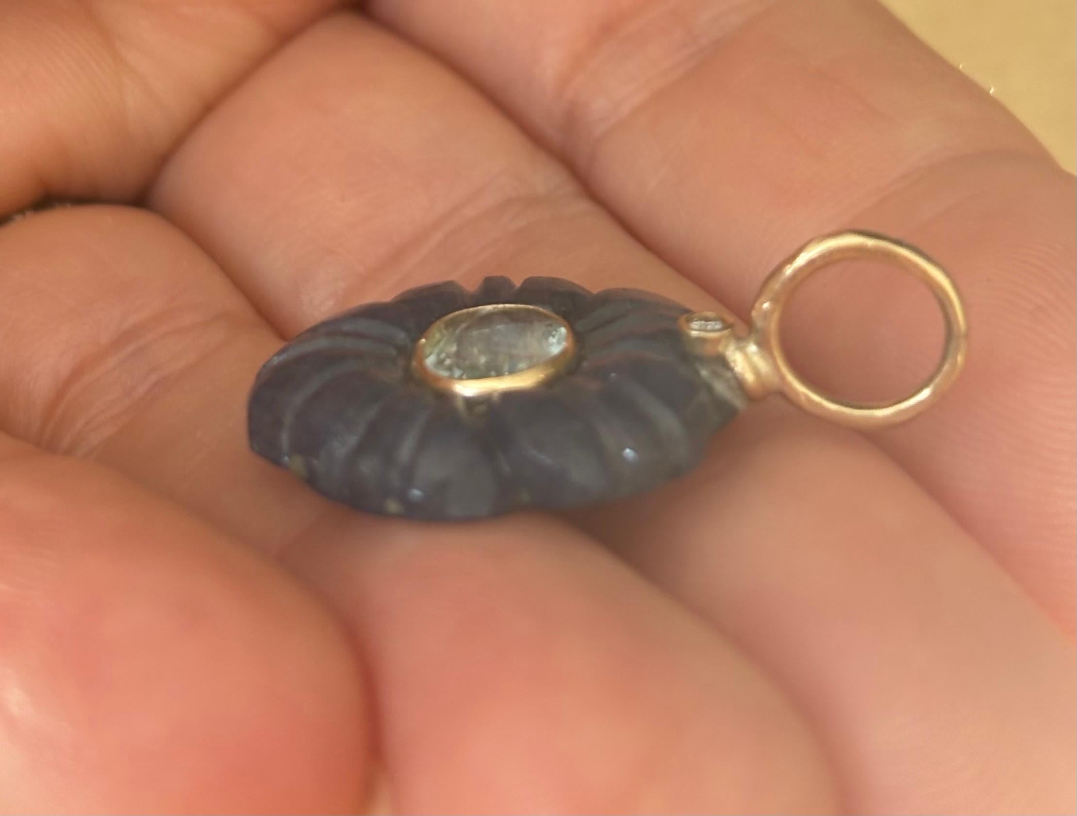 Women's or Men's FLORA PENDANT, Blue Aventurine, Blue Topaz, Diamond & 14k Gold For Sale