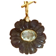 COLGANTE FLORA, Aventurina Azul, Topacio Azul, Diamante y Oro 14k