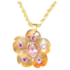 FLORA Pendant, Carnelian, Amethyst 
14k Gold