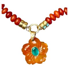 FLORA PENDANT, carnelian, emerald, diamonds and 14k gold