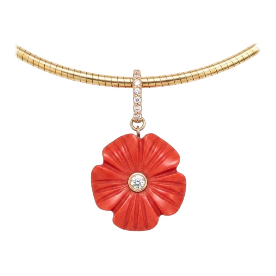 Pendentif FLORA, fleur de corail avec diamants et or 14k en vente