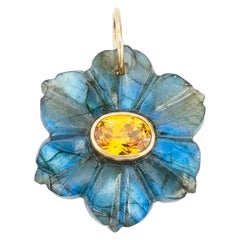 FLORA Pendant, Labradorite Flower with Mandarin Garnet & 14k Gold