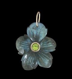FLORA Pendant, Labradorite Flower with Peridot and 14k Gold