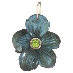 FLORA Pendant, Labradorite Flower with Peridot and 14k Gold