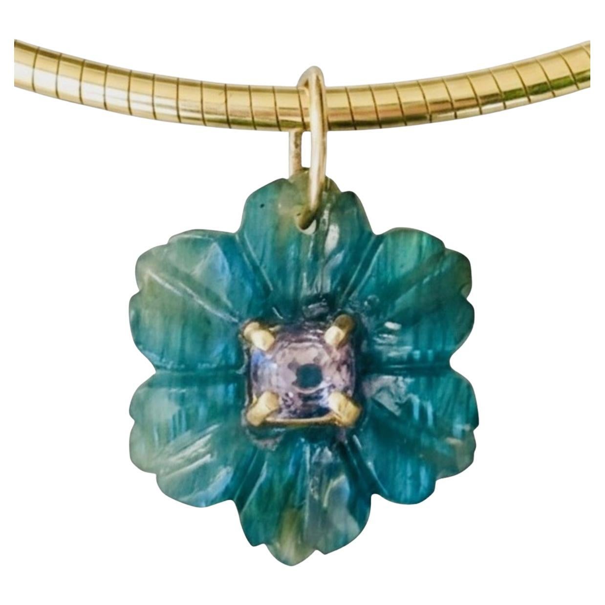 FLORA Pendant : Labradorite Flower with Pink Spinel
14k Gold