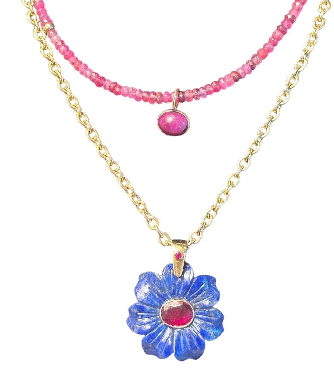 da uomo o donna Ciondolo FLORA, lapis, rubini e oro 14k in vendita