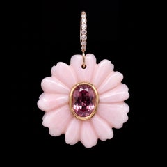 FLORA Pendant: Pink Opal Flower with Pink Tourmaline and Diamonds, 14k Gold