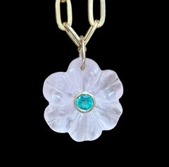 FLORA Pendant, Rose Quartz with Emerald & 14k Gold