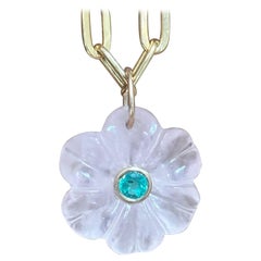 FLORA Pendant, Rose Quartz with Emerald & 14k Gold
