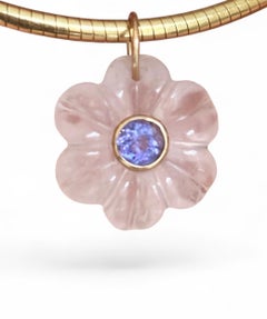 FLORA Pendant, Rose Quartz with Tanzanite & 14k Gold