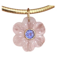 FLORA Pendant, Rose Quartz with Tanzanite & 14k Gold