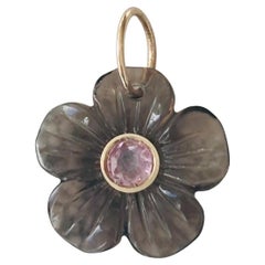 FLORA Pendant : Smoky Topaz Flower with Pink Spinel 
14k Gold