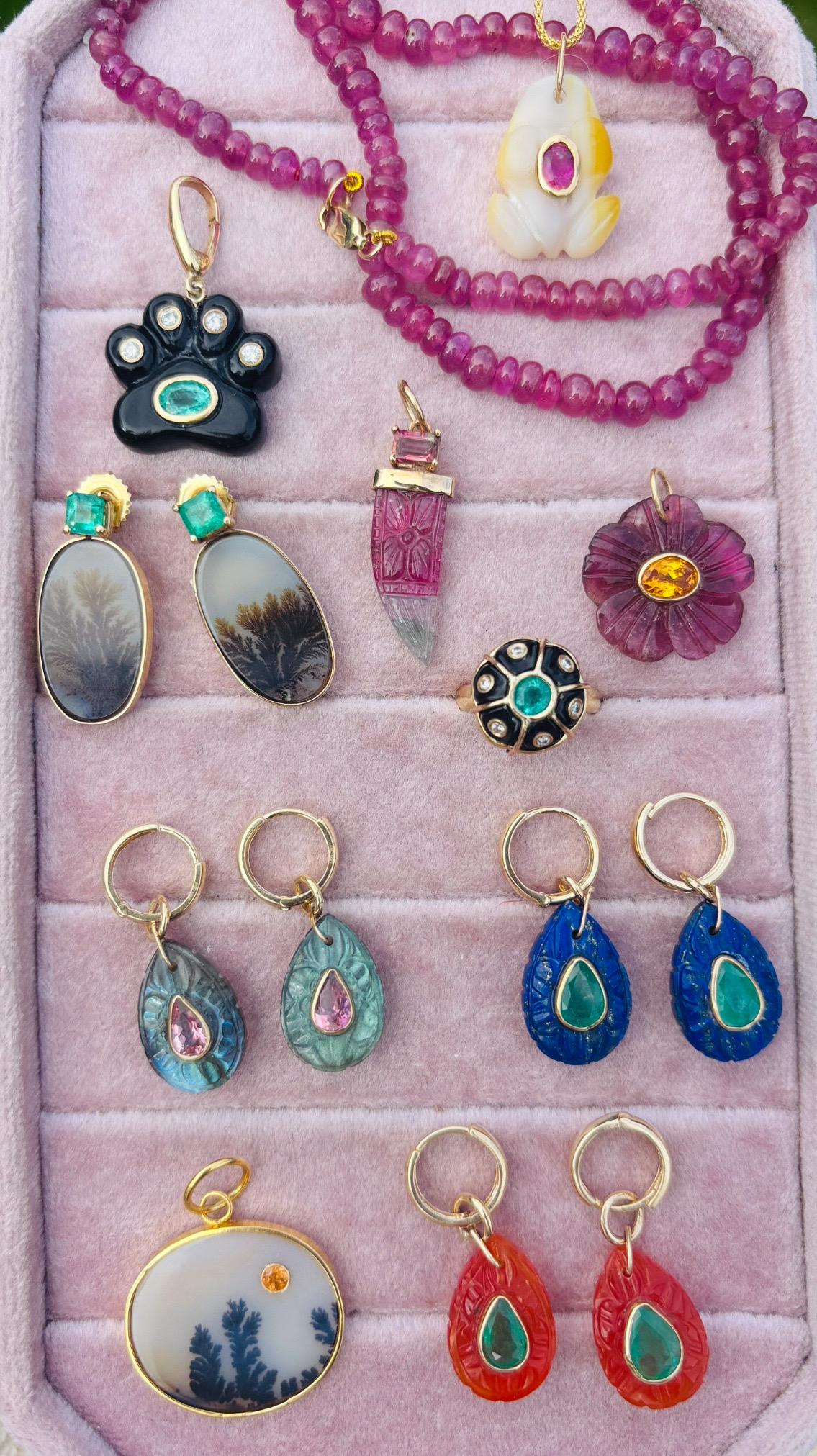 FLORA Pendant, Tourmaline Flower with Mandarin Garnet & 14k Gold in vendita 5