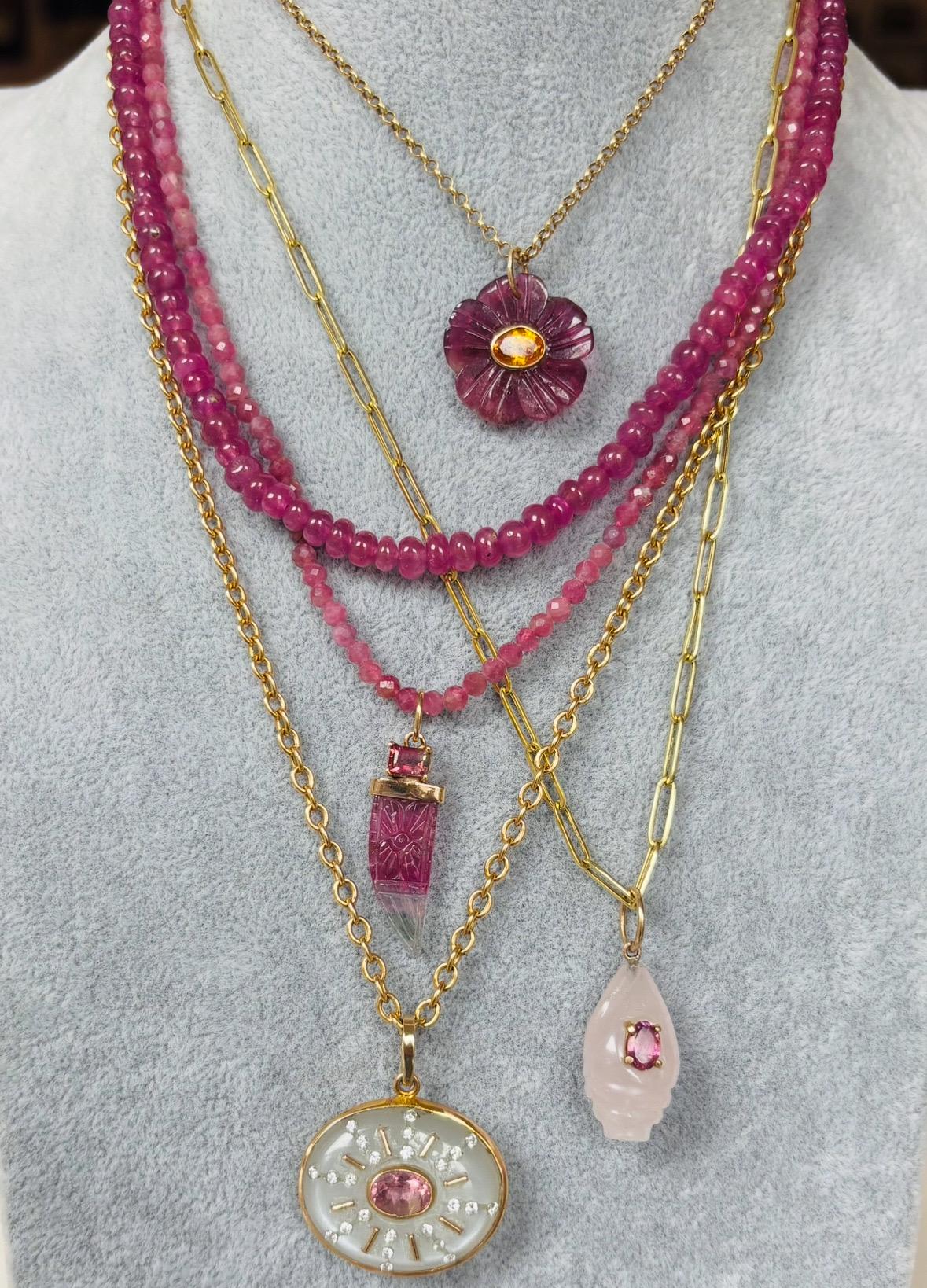 FLORA Pendant, Tourmaline Flower with Mandarin Garnet & 14k Gold in vendita 6