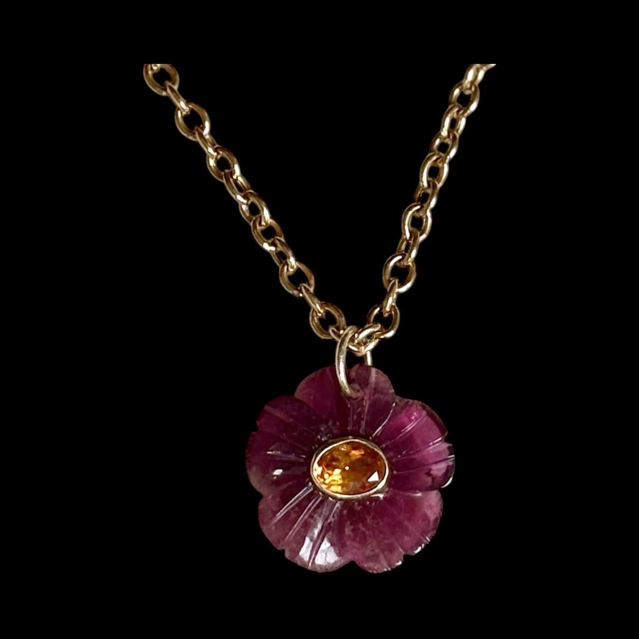 FLORA Pendant, Tourmaline Flower with Mandarin Garnet & 14k Gold in vendita 1