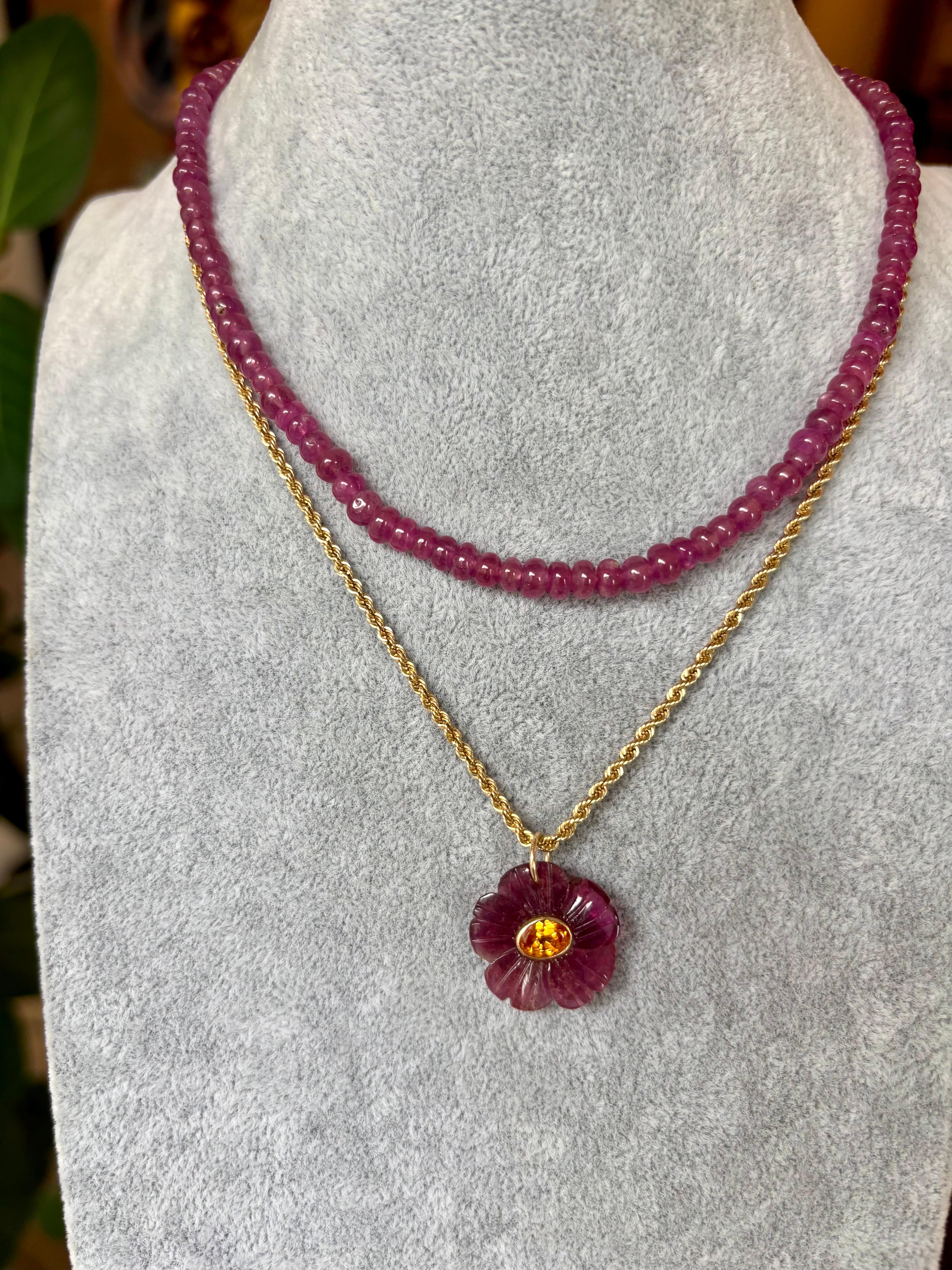 FLORA Pendant, Tourmaline Flower with Mandarin Garnet & 14k Gold in vendita 2