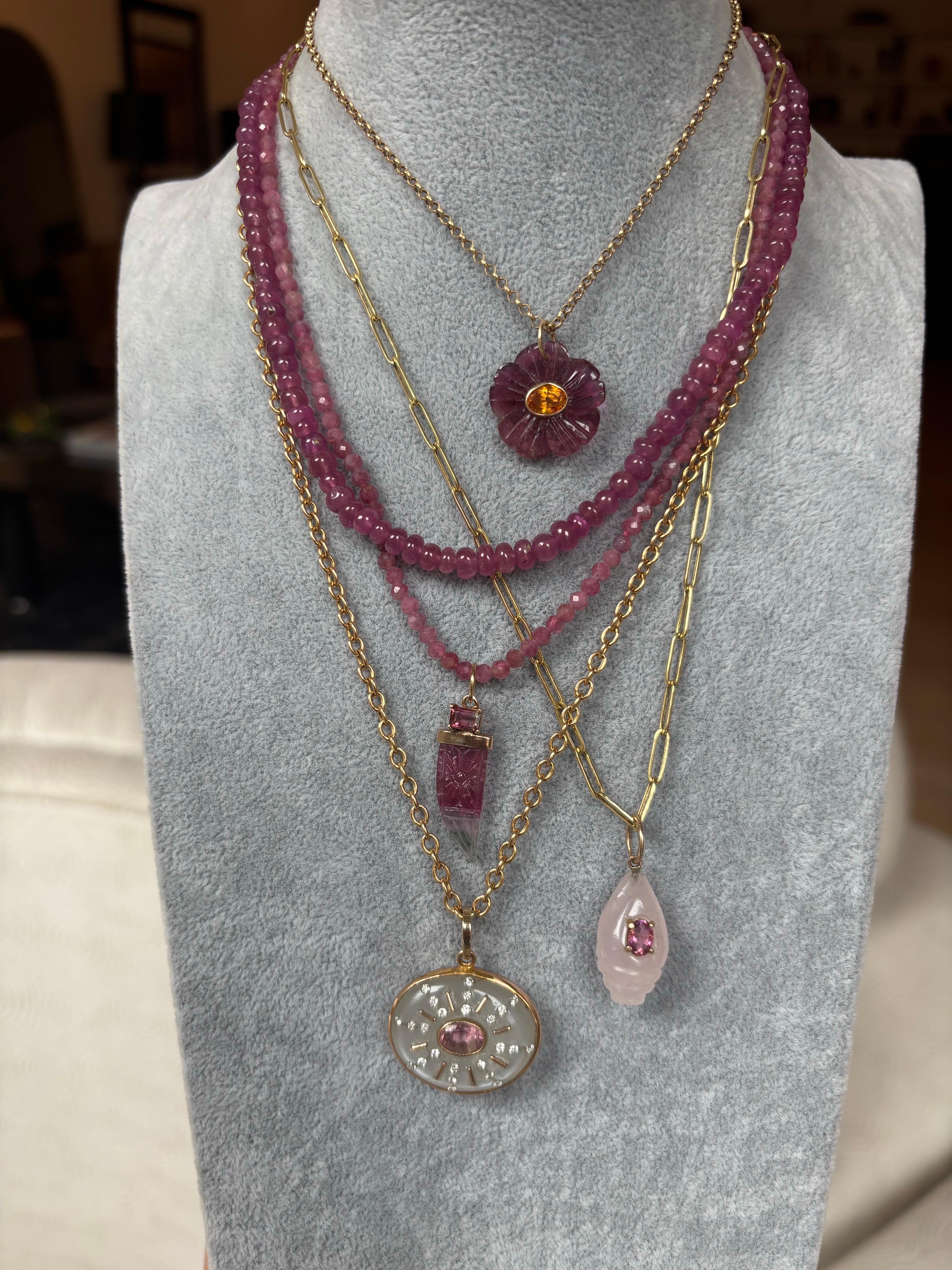 FLORA Pendant, Tourmaline Flower with Mandarin Garnet & 14k Gold in vendita 3