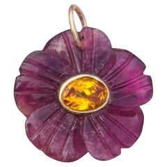 FLORA Pendant, Tourmaline Flower with Mandarin Garnet & 14k Gold