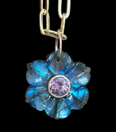 FLORA Pendant with Labradorite, Pink Tourmaline & 14k Gold