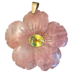 FLORA PENDANT, x-large, Rose Quartz with Citrine & 14k Gold