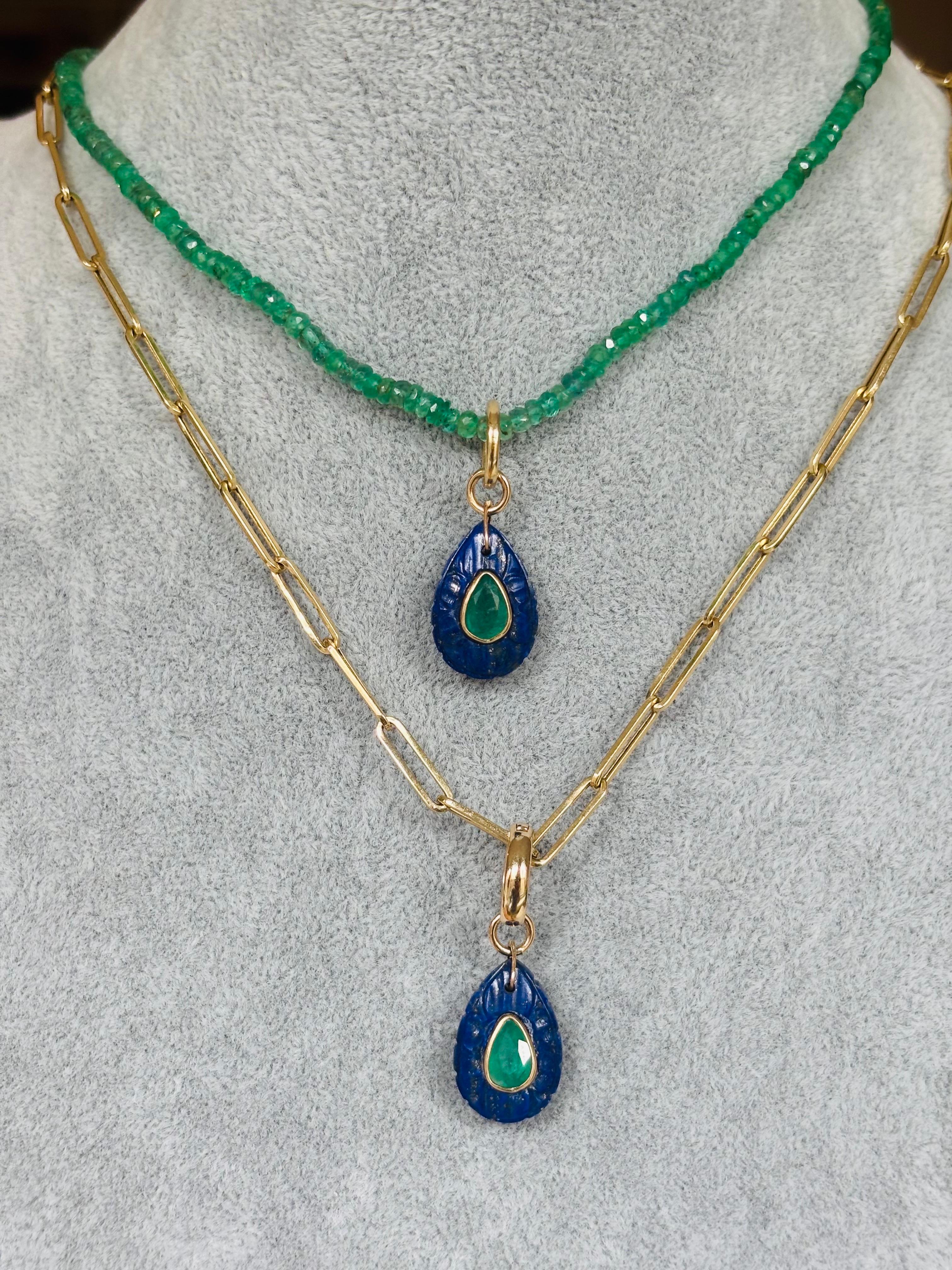 Boucles d'oreilles pétales FLORA : Lapis, émeraudes, diamants et or 14k en vente 6