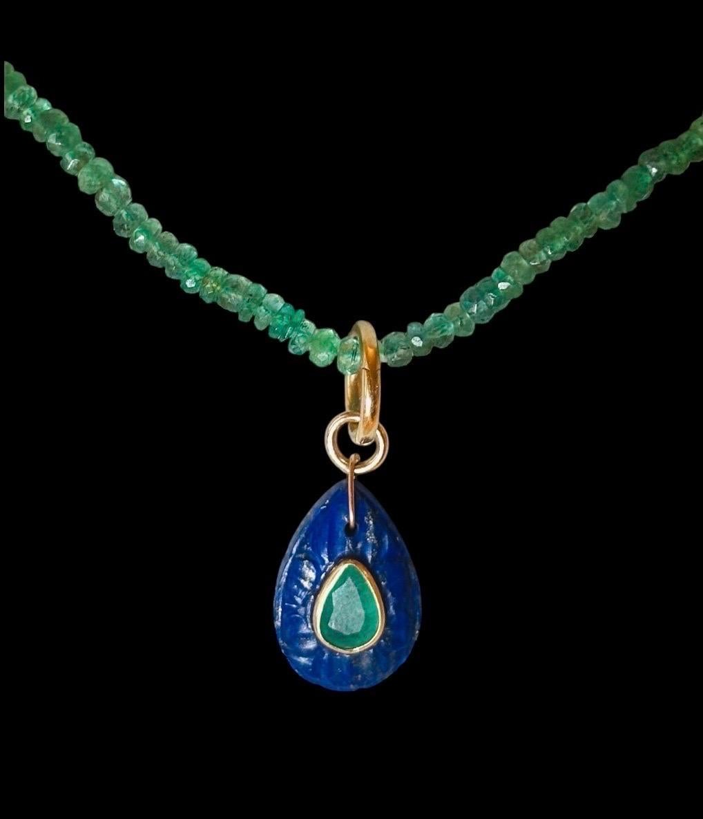 Boucles d'oreilles pétales FLORA : Lapis, émeraudes, diamants et or 14k en vente 7