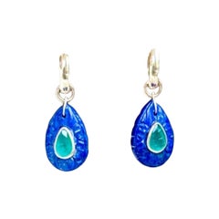 Boucles d'oreilles pétales FLORA : Lapis, émeraudes, diamants et or 14k
