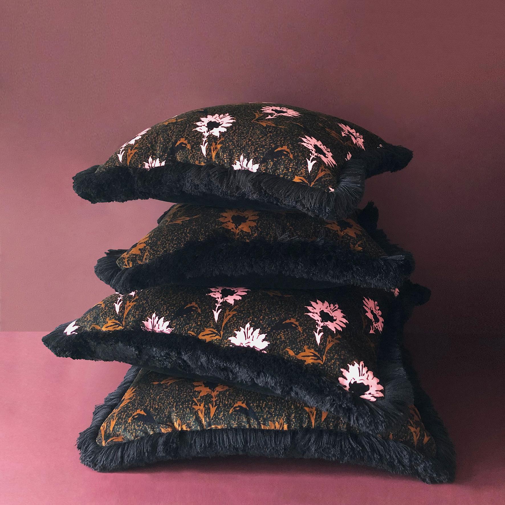 Bring some floral finesse to your home with our velvet flower cushions. Inspired by founder Eleanor Nadimi’s Iranian heritage this design draws upon traditional floral patterns typical of the region.
Made in Britain this cushion is printed onto a