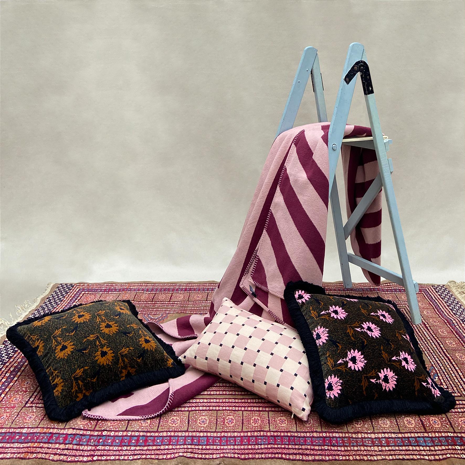 Art Nouveau Flora Flower Pink Fringe Velvet Cushion For Sale