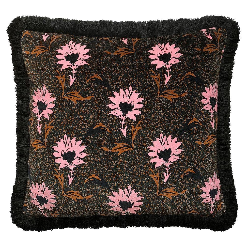 Flora Flower Pink Fringe Velvet Cushion