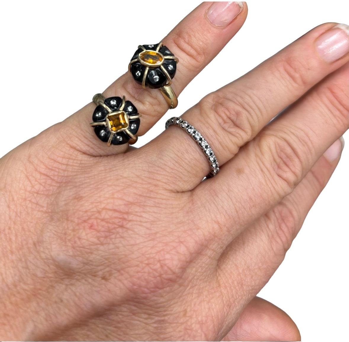 Taille mixte BAGUE FLORA, Onyx noir, Citrine, Diamants et or 14k en vente