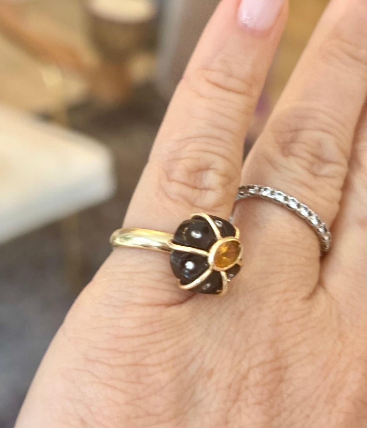 BAGUE FLORA, Onyx noir, Citrine, Diamants et or 14k Neuf - En vente à New York, NY